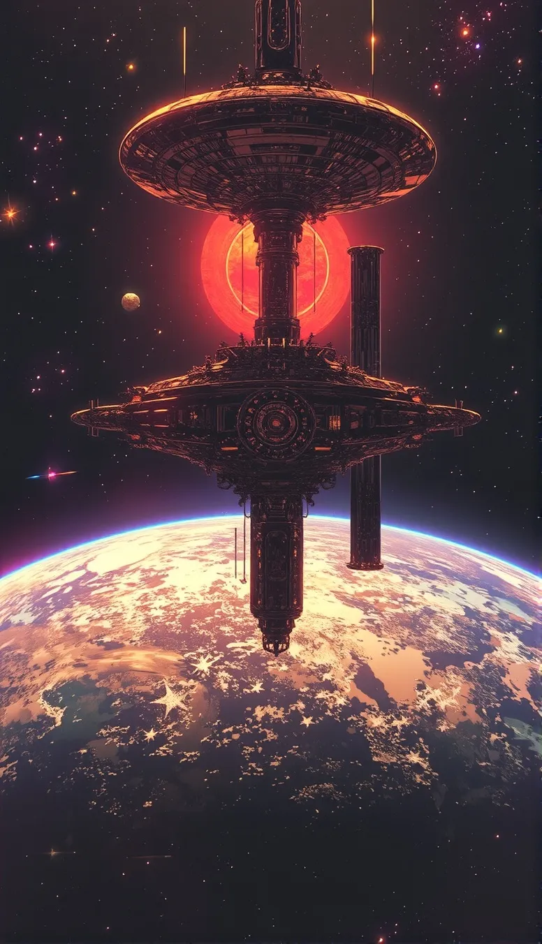 3-D space station orbiting planet - Free AI Photo Generator - starryai