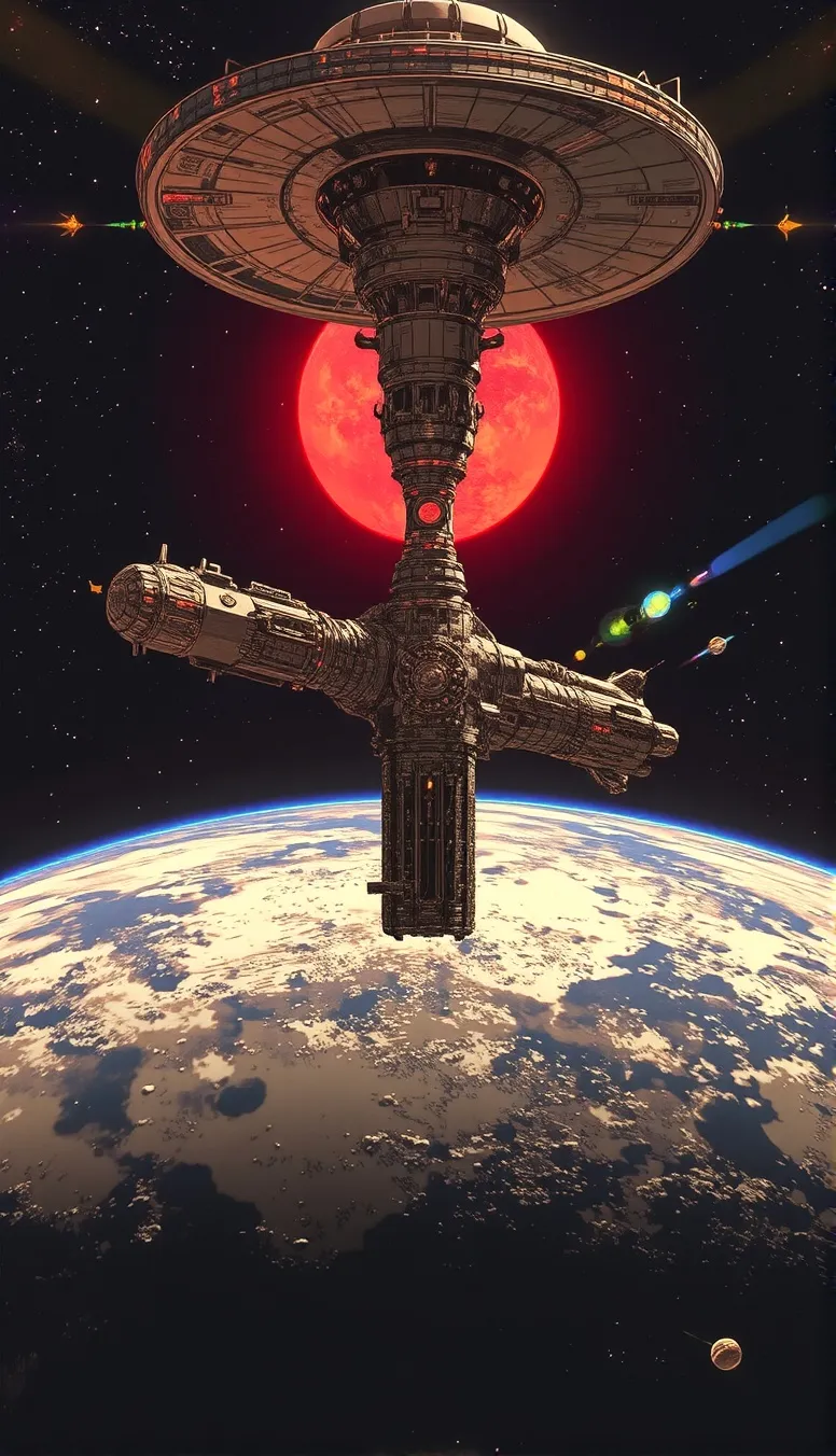 3-D space station orbiting planet - Free AI Photo Generator - starryai