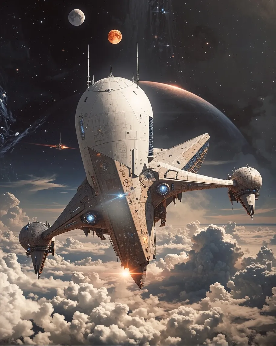 3-D space station orbiting planet - Free AI Photo Generator - starryai