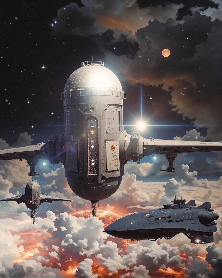 3-D space station orbiting planet - Free AI Photo Generator - starryai