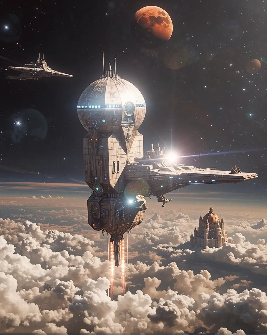 3-D space station orbiting planet - Free AI Photo Generator - starryai