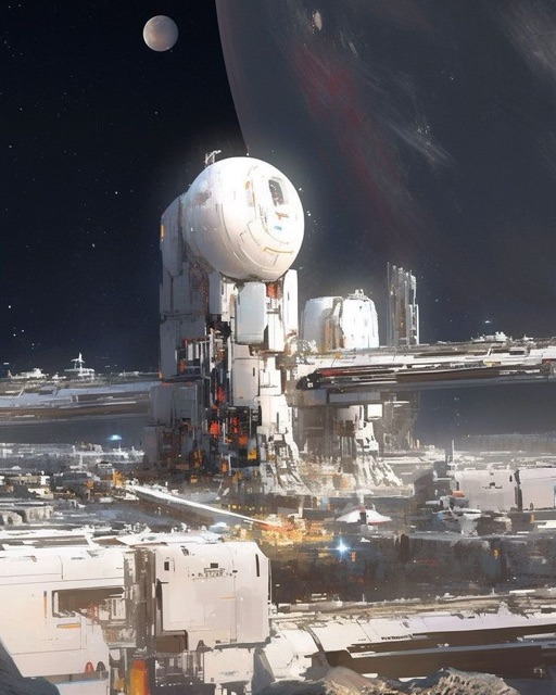 3-D space station orbiting planet - Free AI Photo Generator - starryai