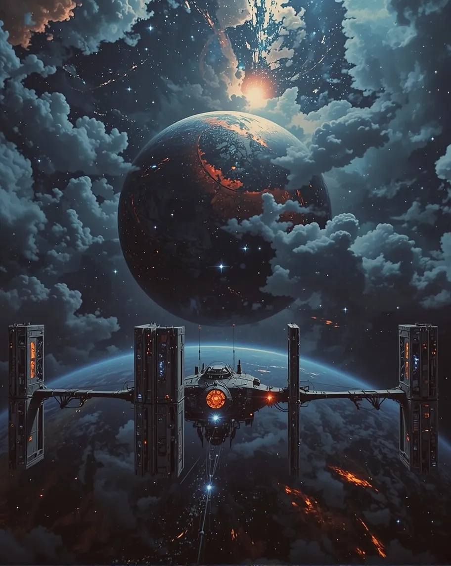 3-D space station orbiting planet - Free AI Photo Generator - starryai