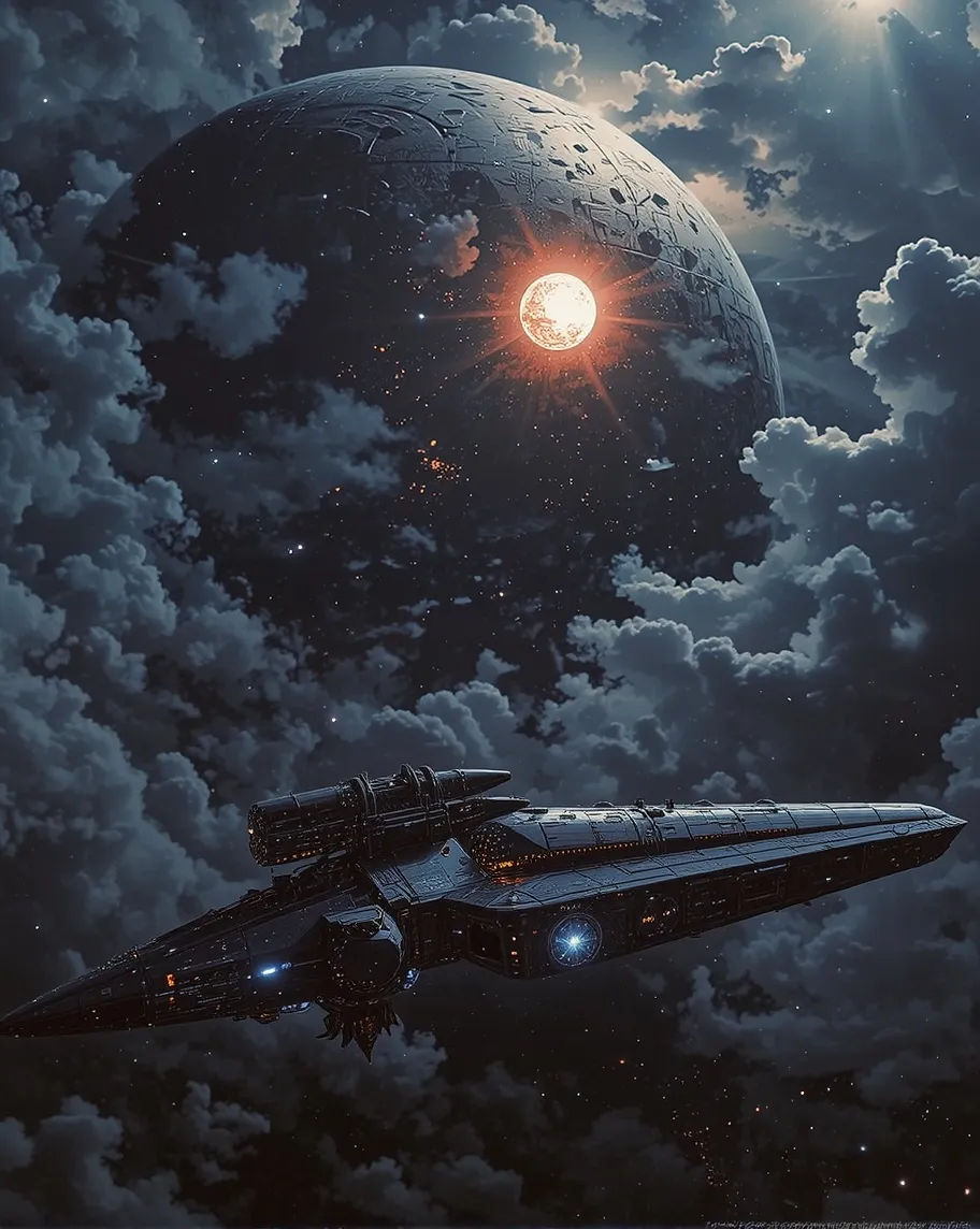 3-D space station orbiting planet - Free AI Photo Generator - starryai