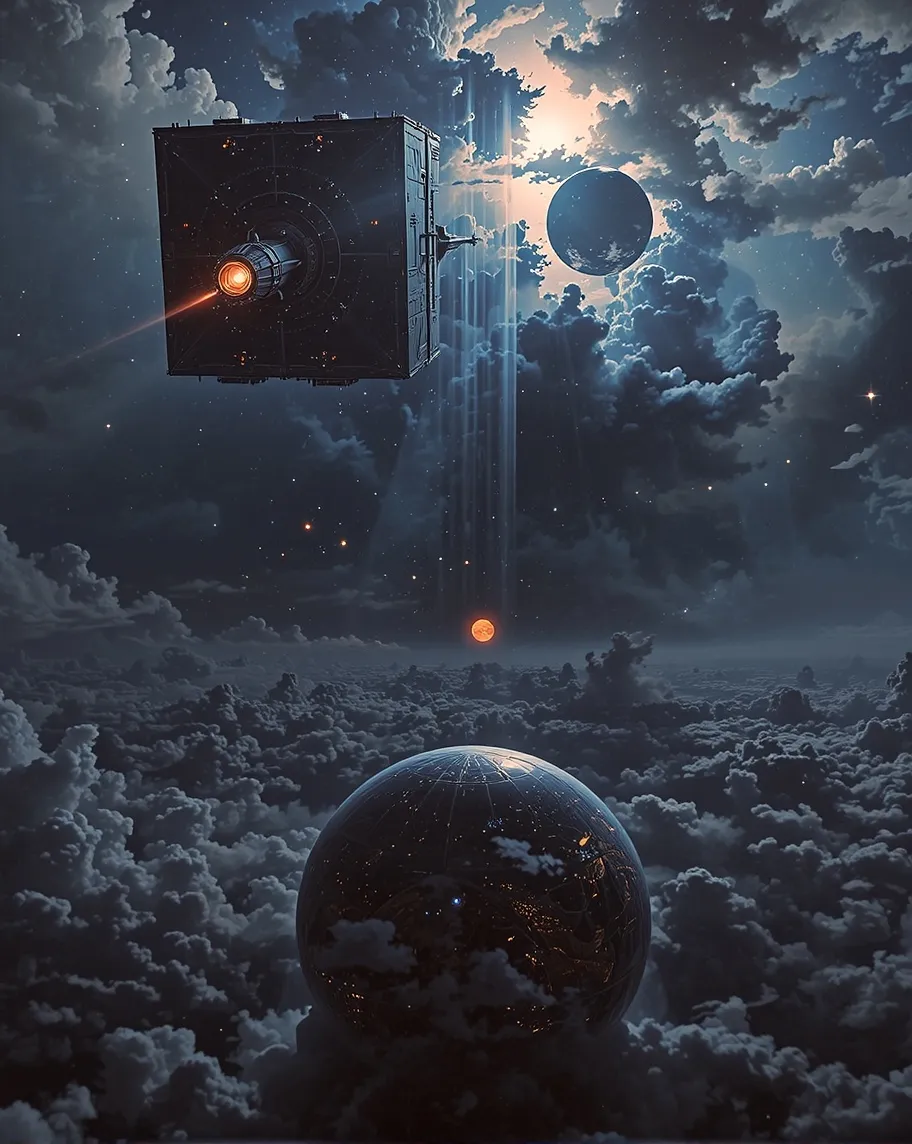 3-D space station orbiting planet - Free AI Photo Generator - starryai