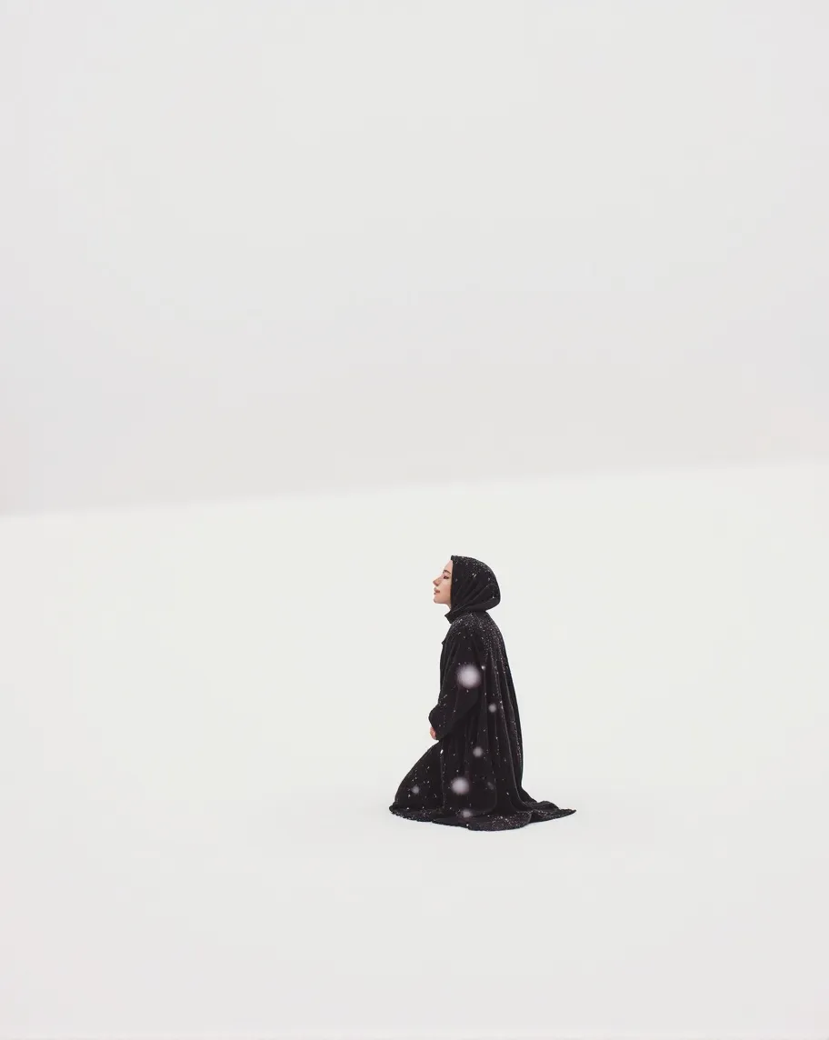 A A solitary figure kneels center - Free AI Photo Generator - starryai