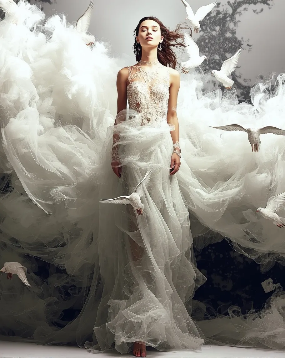 A surreal fashion model draped - Free AI Photo Generator - starryai