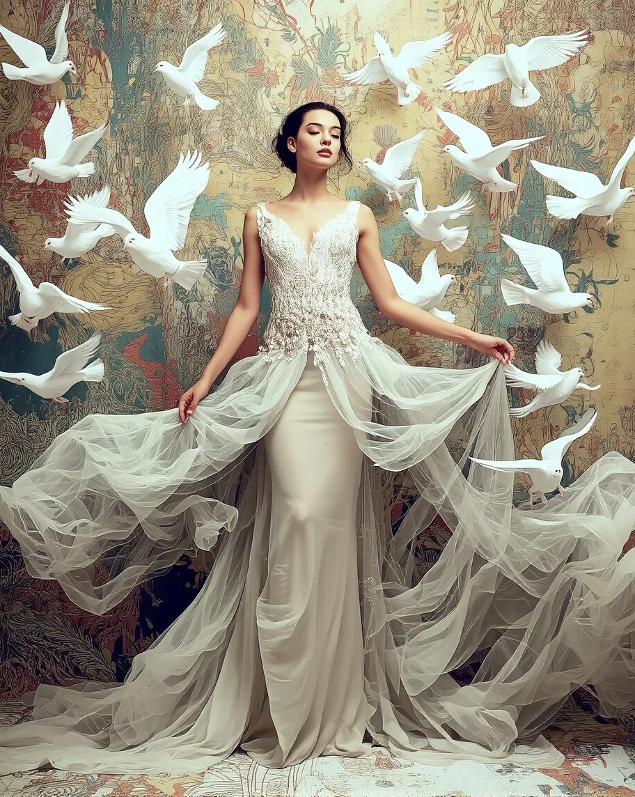 A surreal fashion model draped - Free AI Photo Generator - starryai