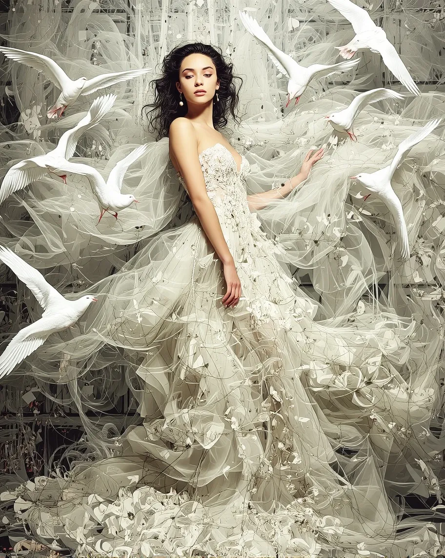 A surreal fashion model draped - Free AI Photo Generator - starryai