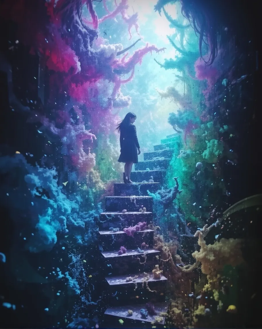 A lone figure ascending a spiral - Free AI Photo Generator - starryai