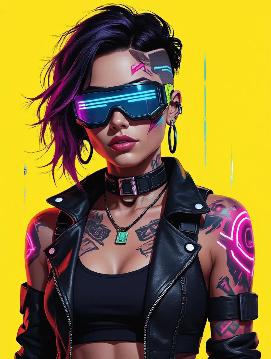 A cyberpunk-style portrait neon - Free AI Photo Generator - starryai