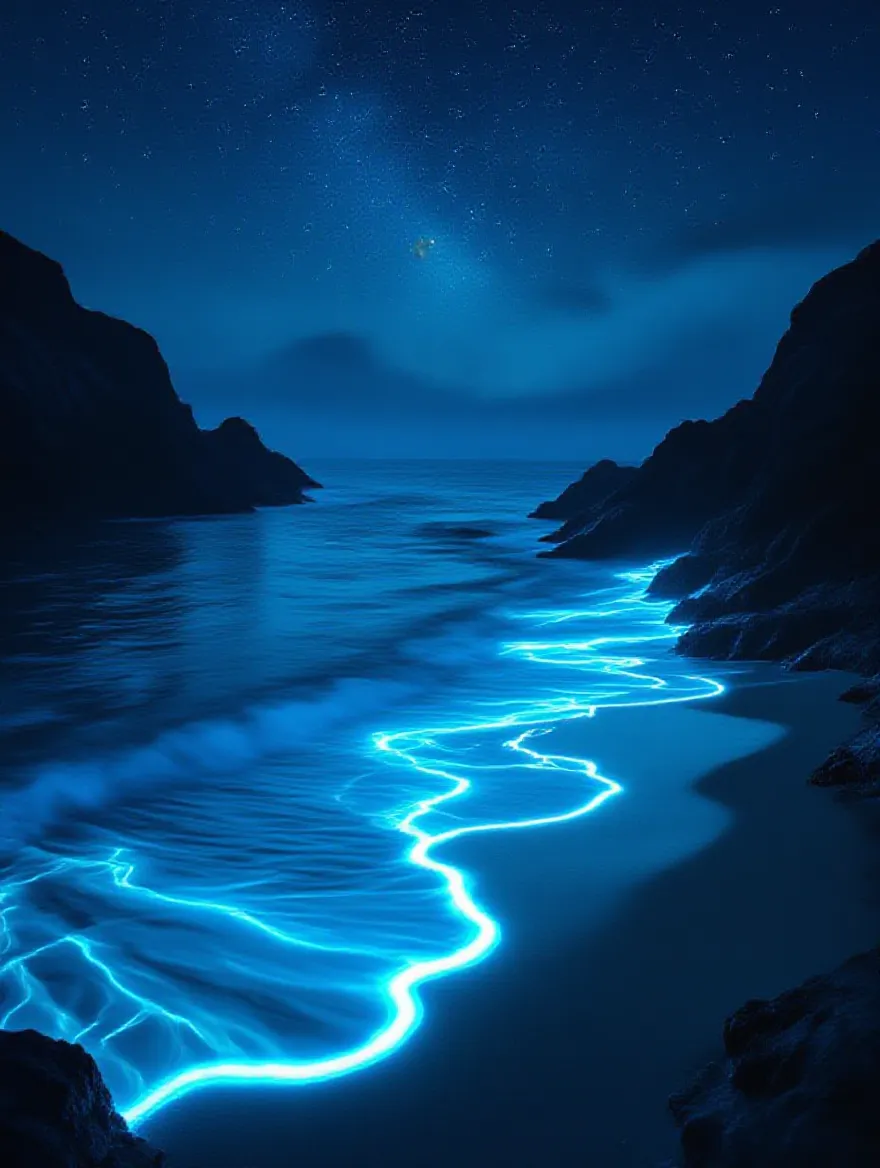 A secluded bay at night where - Free AI Photo Generator - starryai