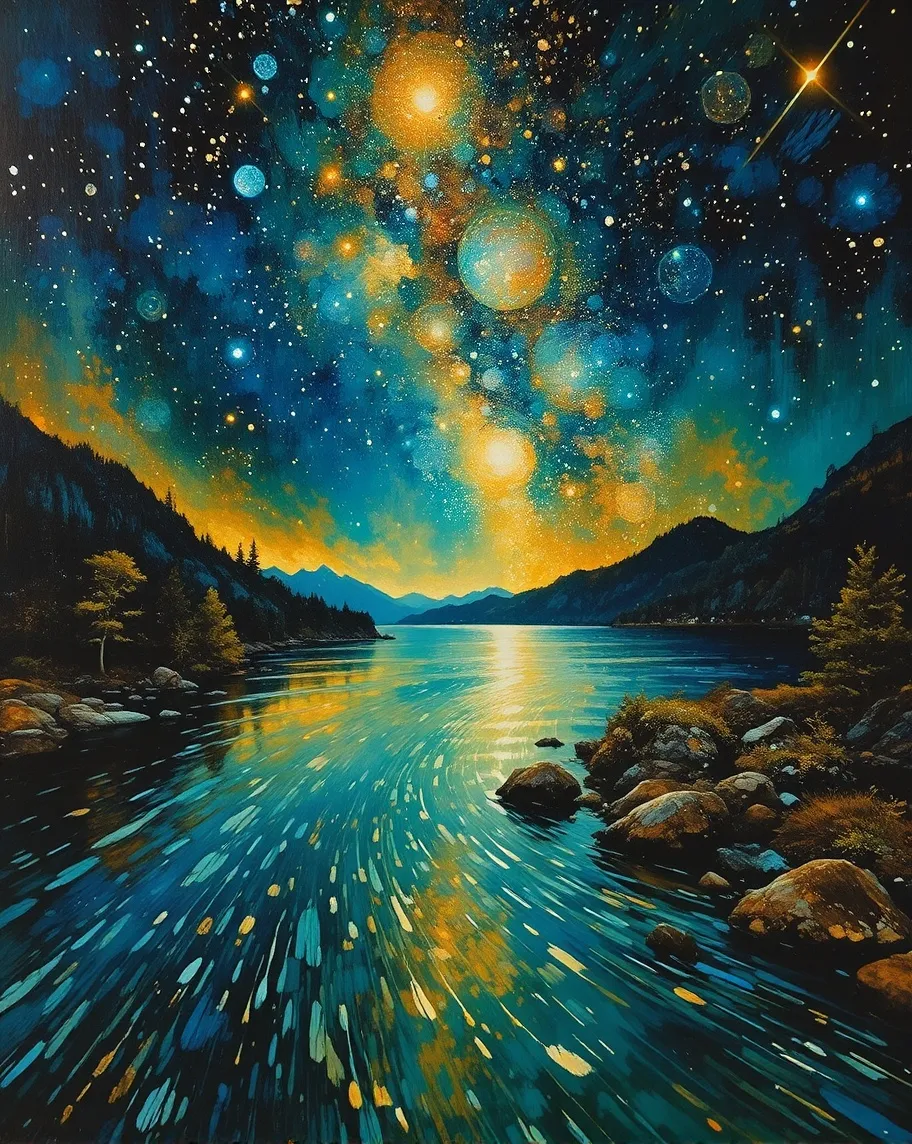 A river imagined as a shimmering - Free AI Photo Generator - starryai