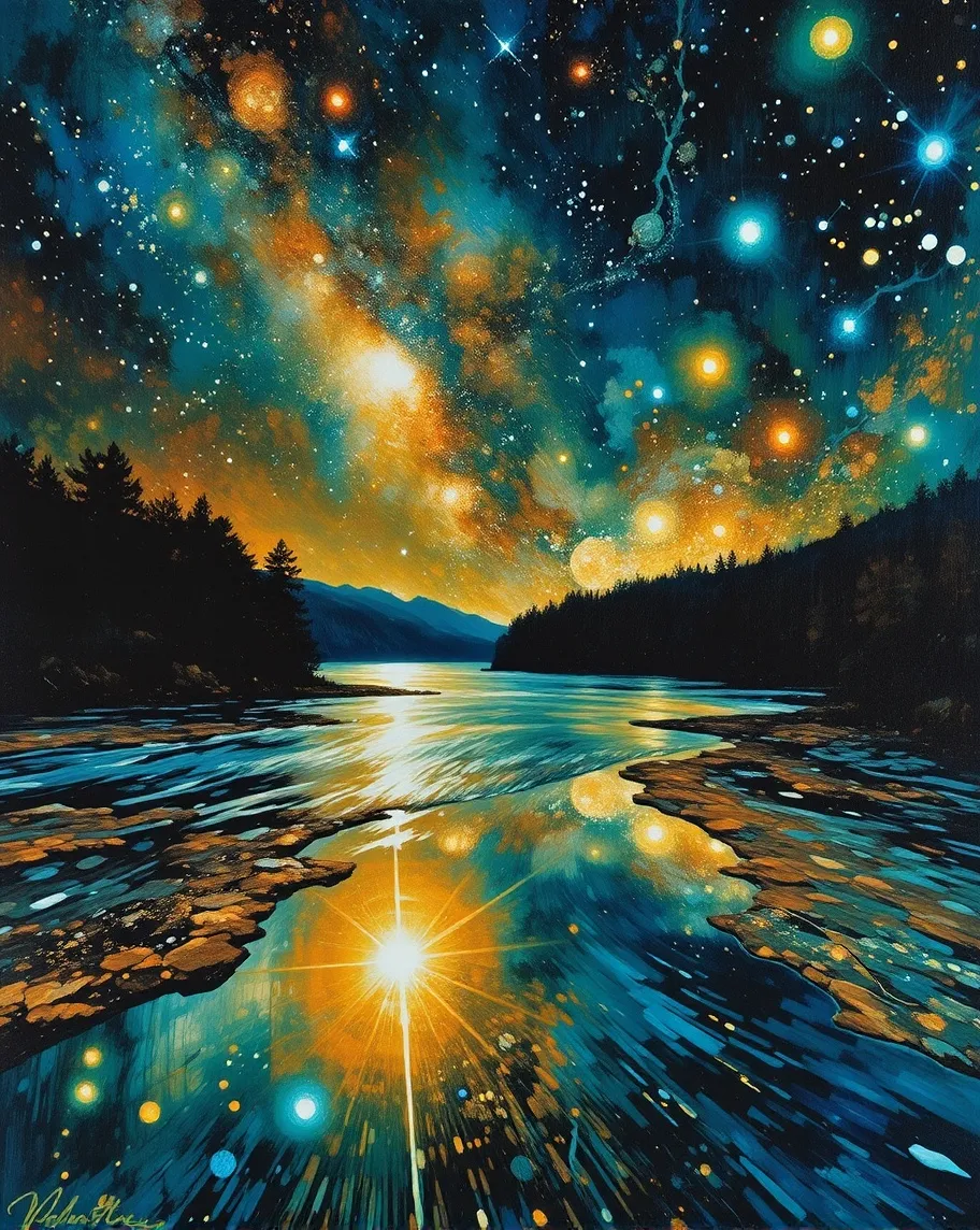 A river imagined as a shimmering - Free AI Photo Generator - starryai