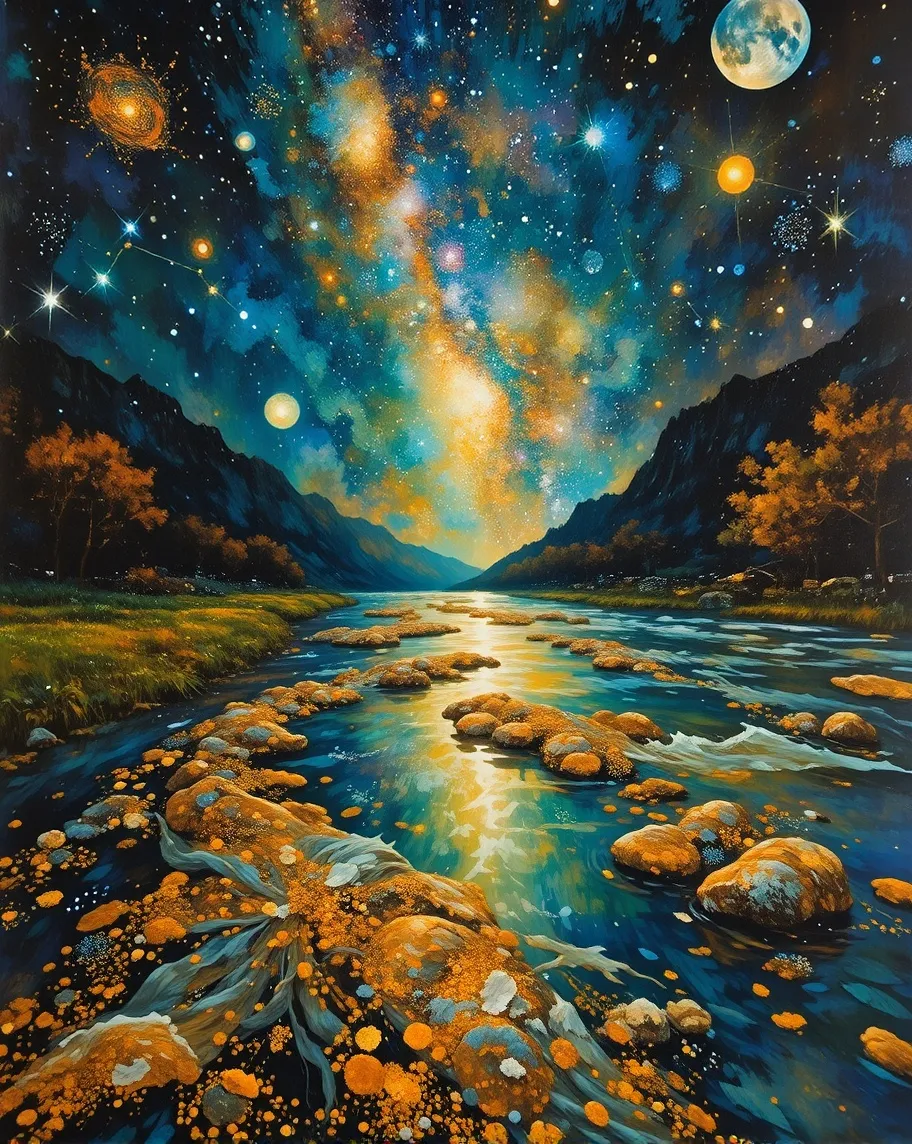 A river imagined as a shimmering - Free AI Photo Generator - starryai