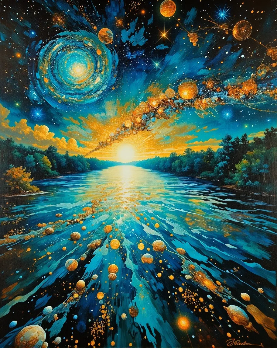 A river imagined as a shimmering - Free AI Photo Generator - starryai