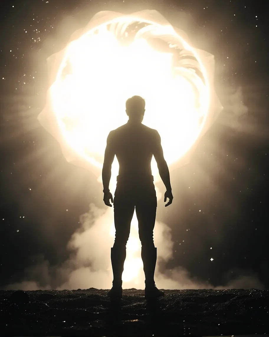 A lone cosmic figure standing at - Free AI Photo Generator - starryai