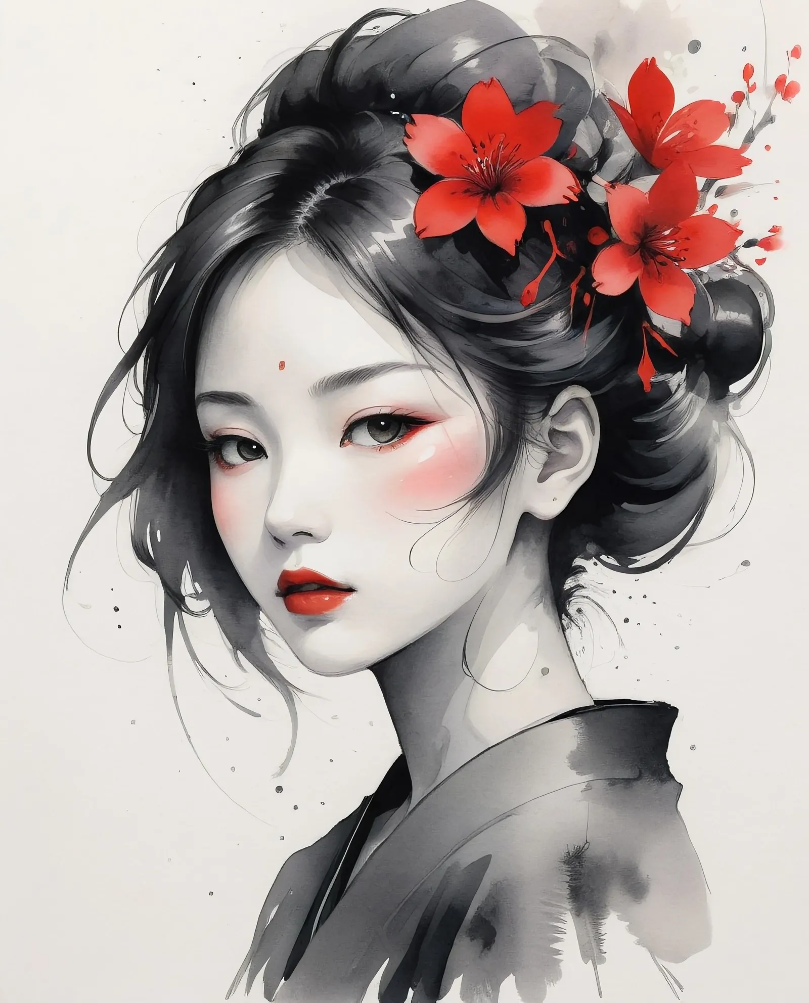 "A beautiful woman portrait ink - Free AI Photo Generator - starryai