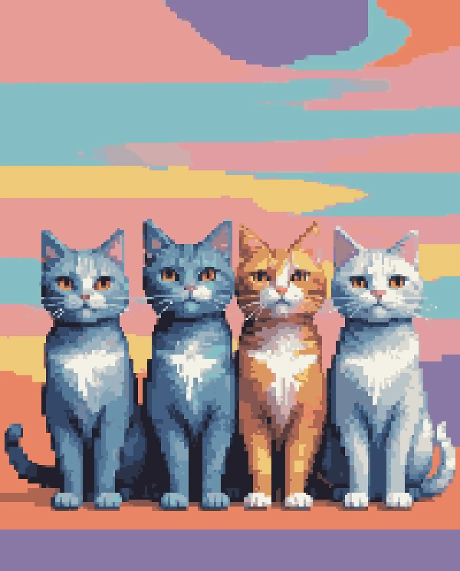 5 cats different colors lined up - Free AI Photo Generator - starryai