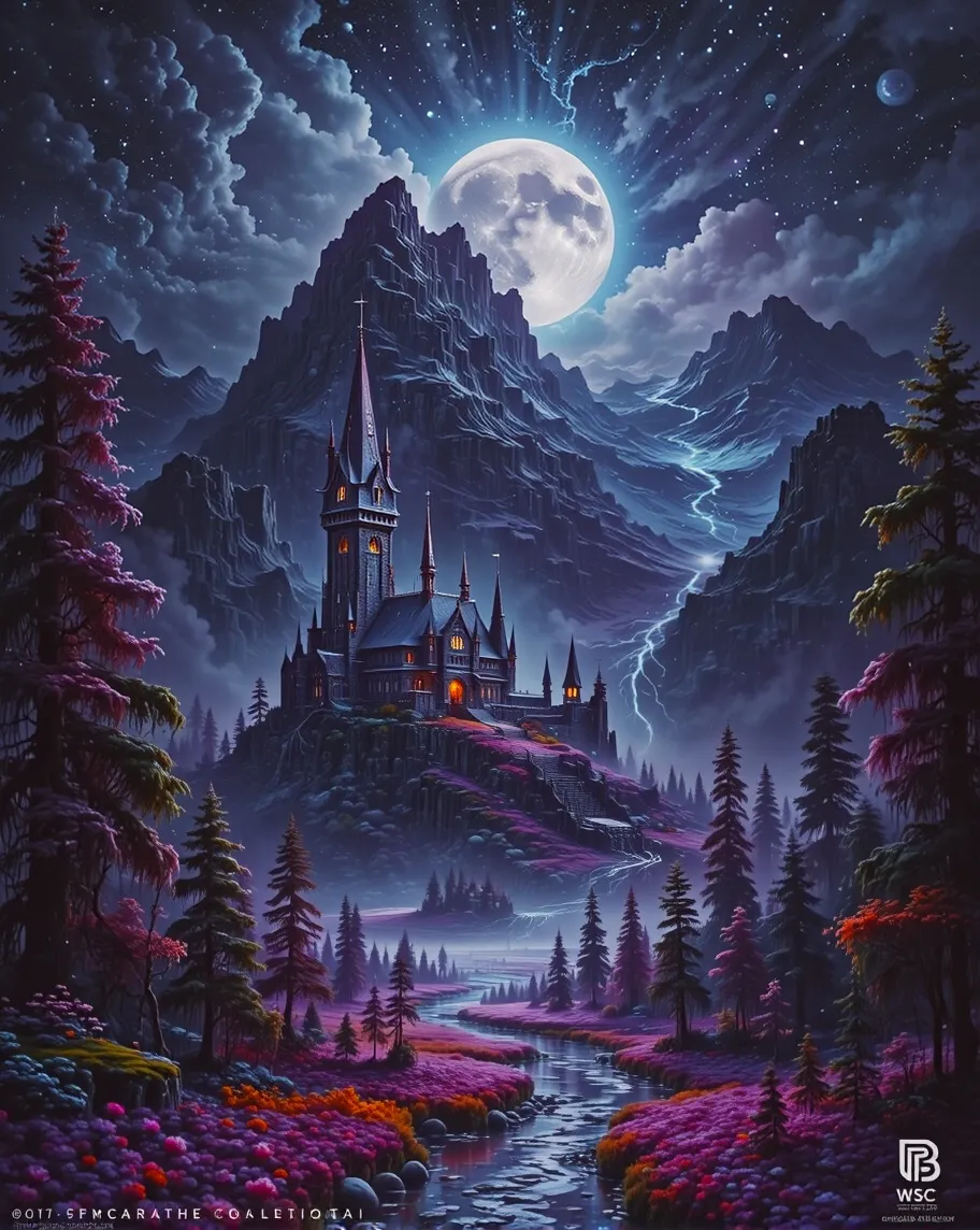 A mystical, moonlit castle stands - Free AI Photo Generator - starryai