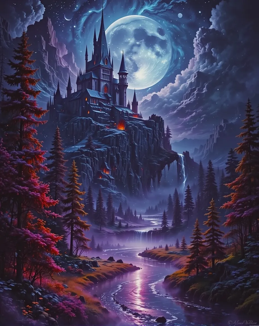 A mystical, moonlit castle stands - Free AI Photo Generator - starryai