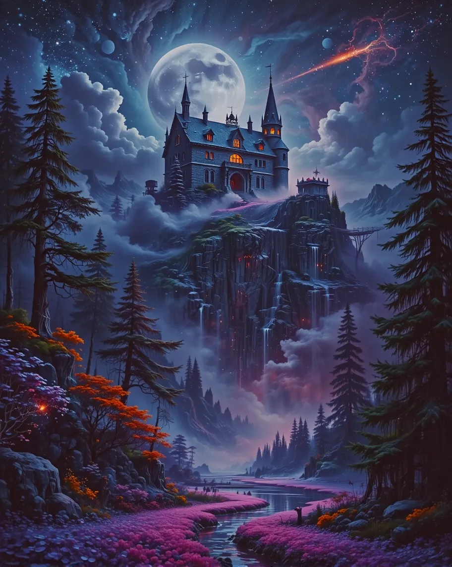 A mystical, moonlit castle stands - Free AI Photo Generator - starryai