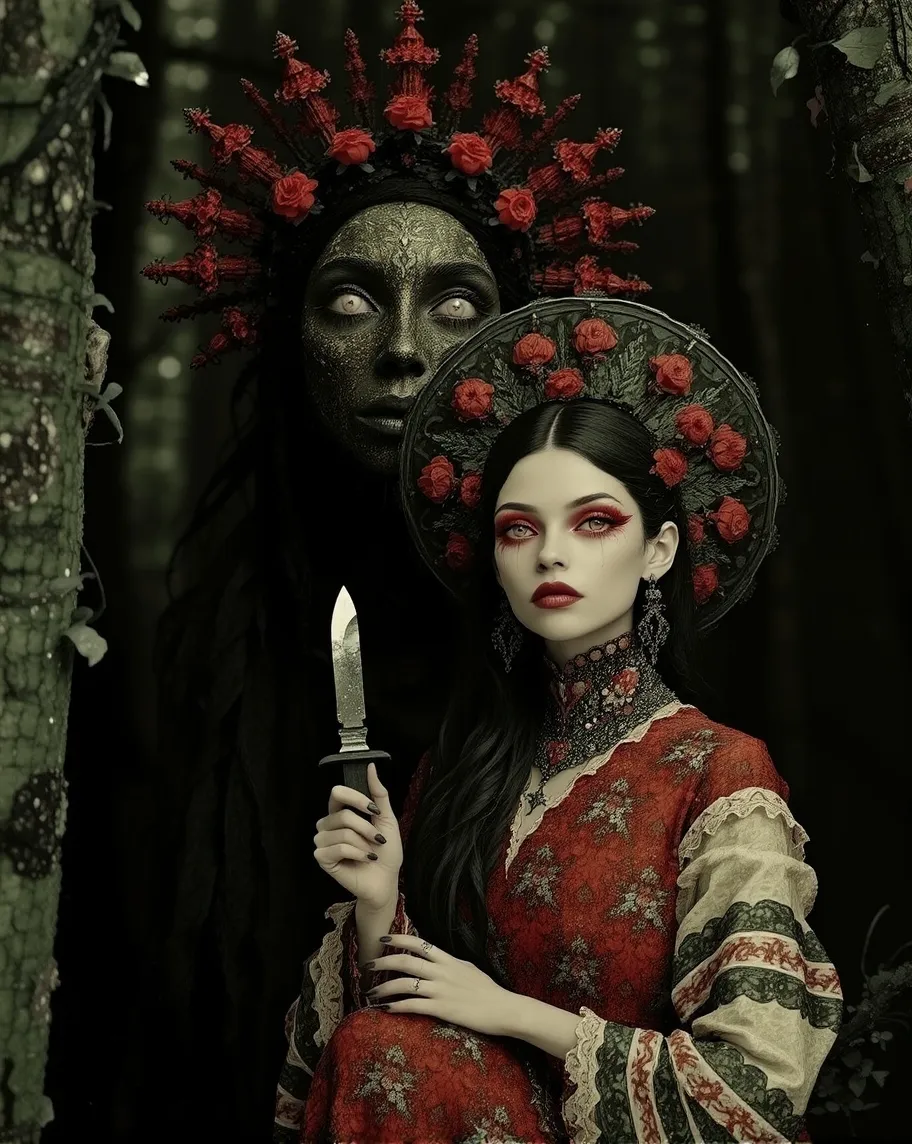 A woman stands a dark enchanted - Free AI Photo Generator - starryai