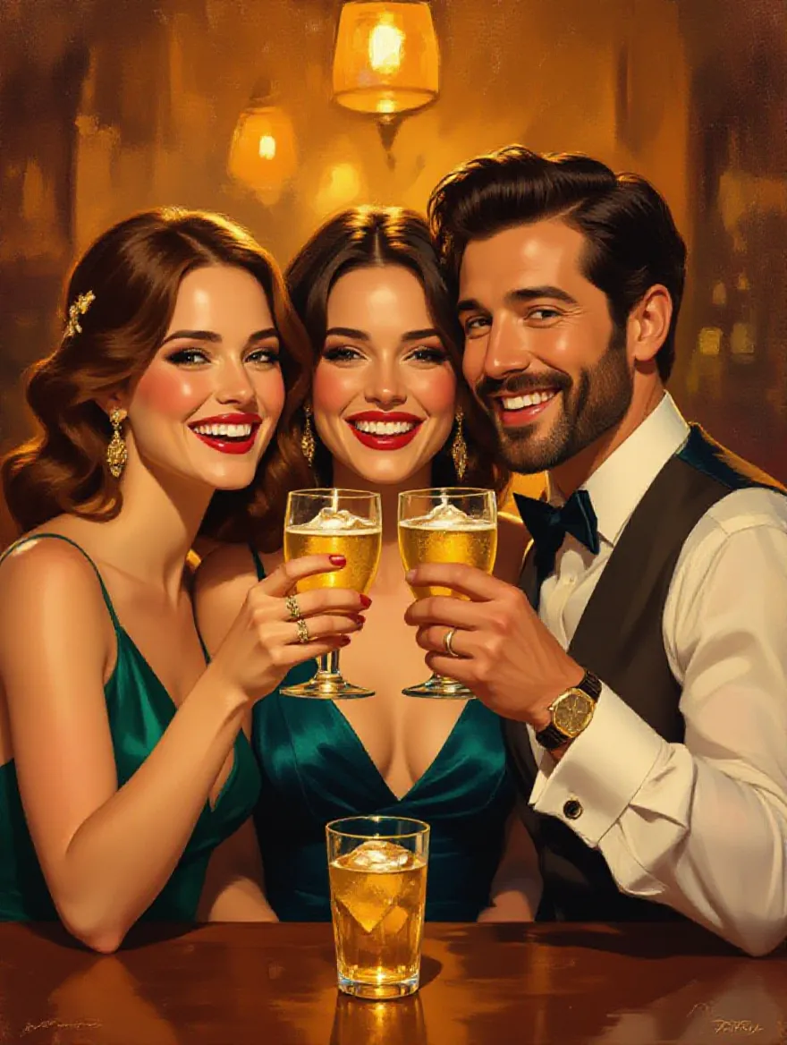 Sunlit Prom Three joyful figures celebratory - Free AI Photo Generator - starryai
