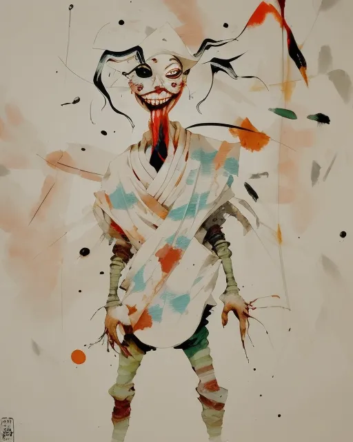 Distorted figure lit eerie grin; - Free AI Photo Generator - starryai