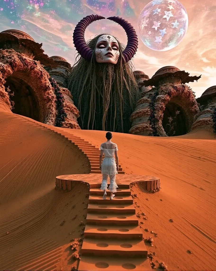 pilgrim ascends a desert where - Free AI Photo Generator - starryai