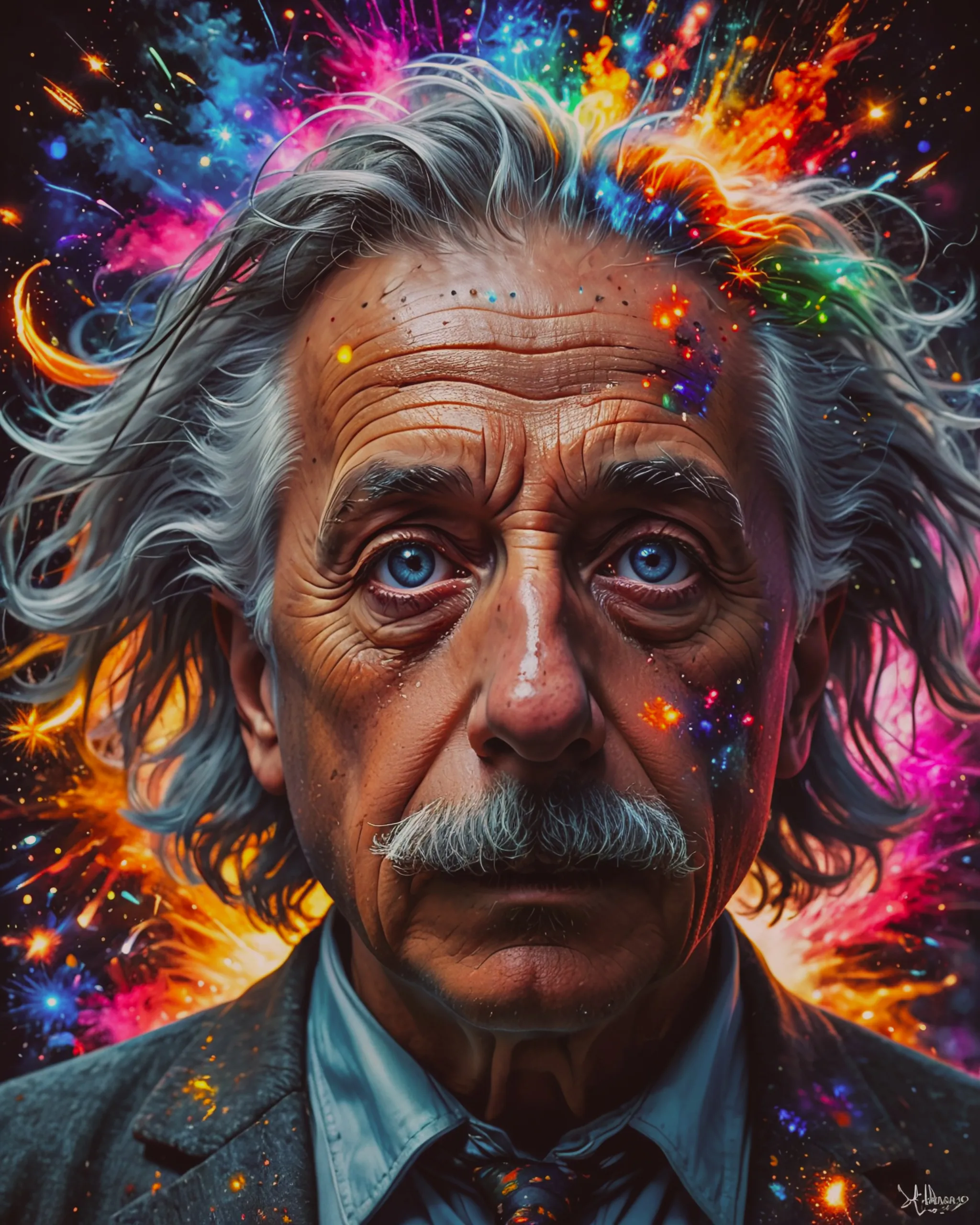 Einstein Exploding Hair image focuses on Einsteins head, - Free AI Photo Generator - starryai