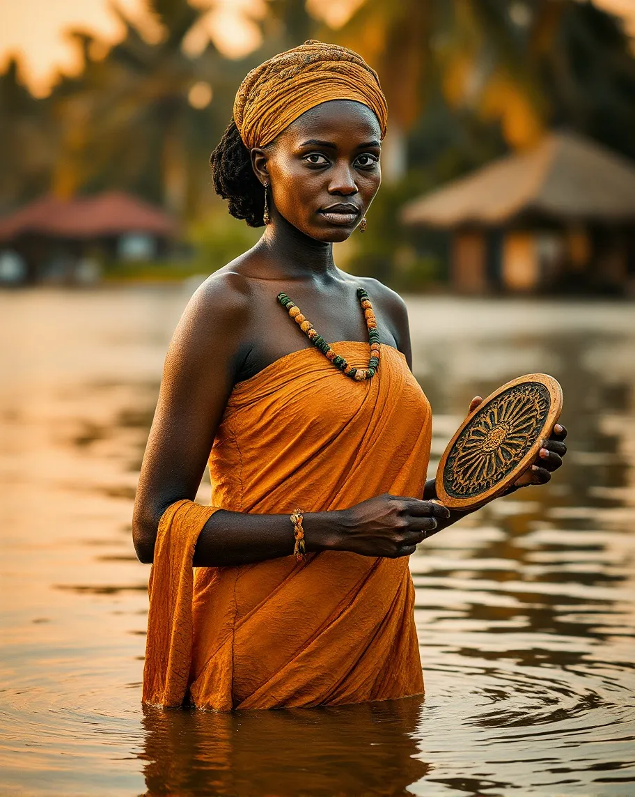 A regal woman standing waist-deep - Free AI Photo Generator - starryai
