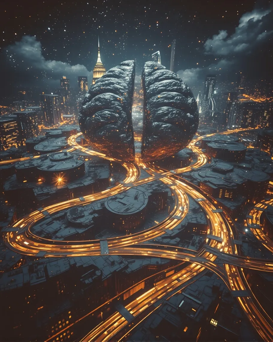 A city shaped like a brain. light - Free AI Photo Generator - starryai