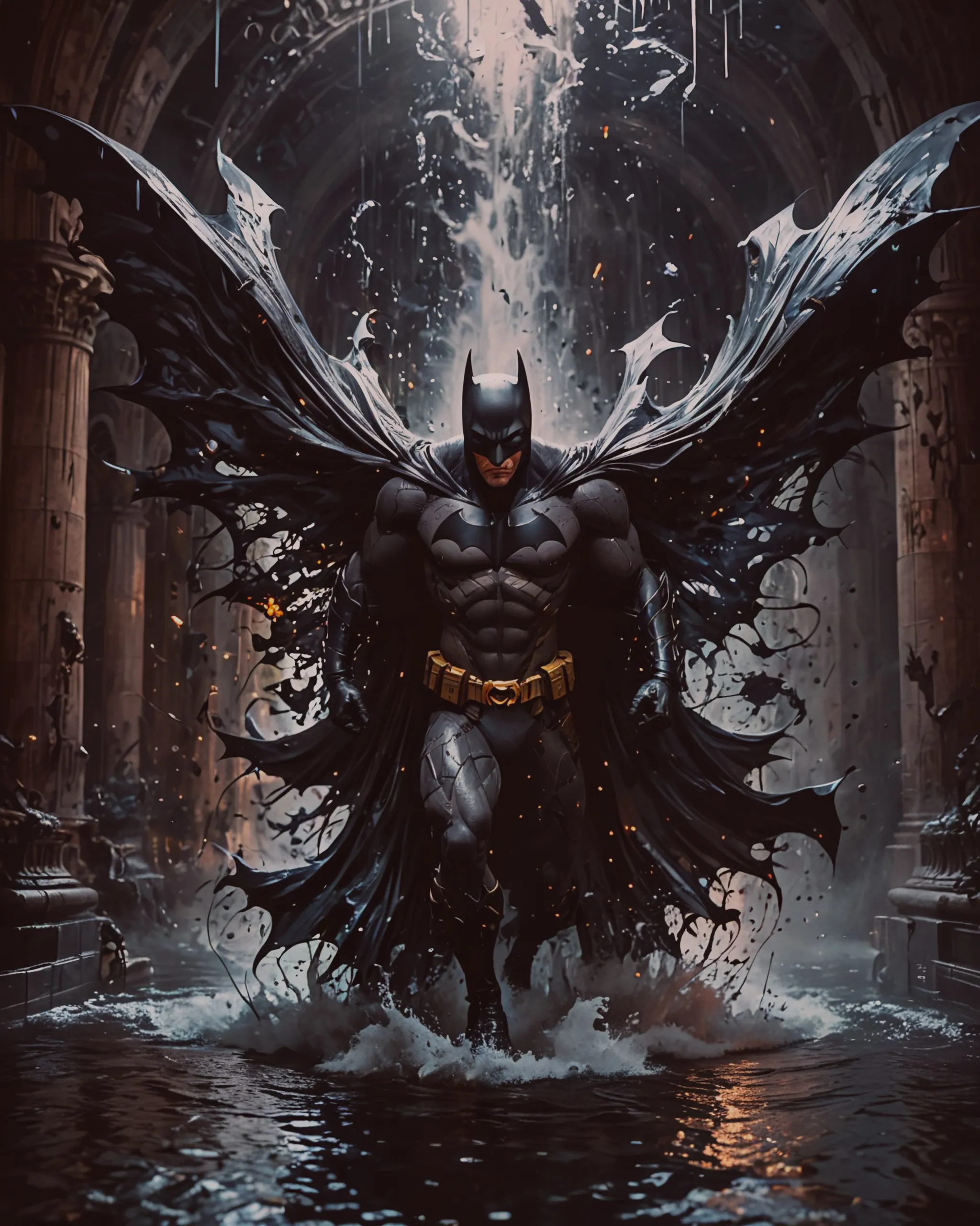 Batman rising from a pool dark - Free AI Photo Generator - starryai