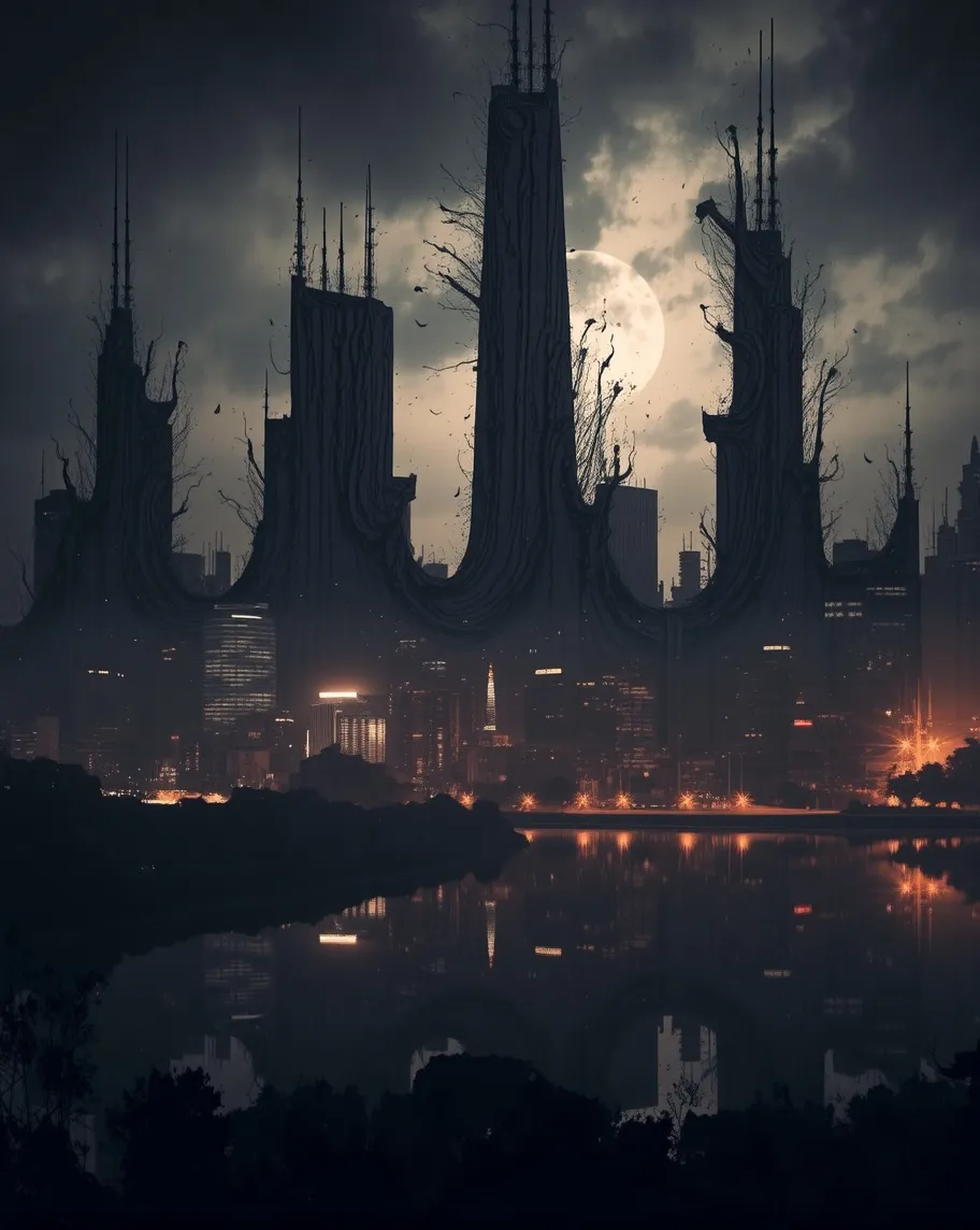 a dark, dystopian futuristic city - Free AI Photo Generator - starryai