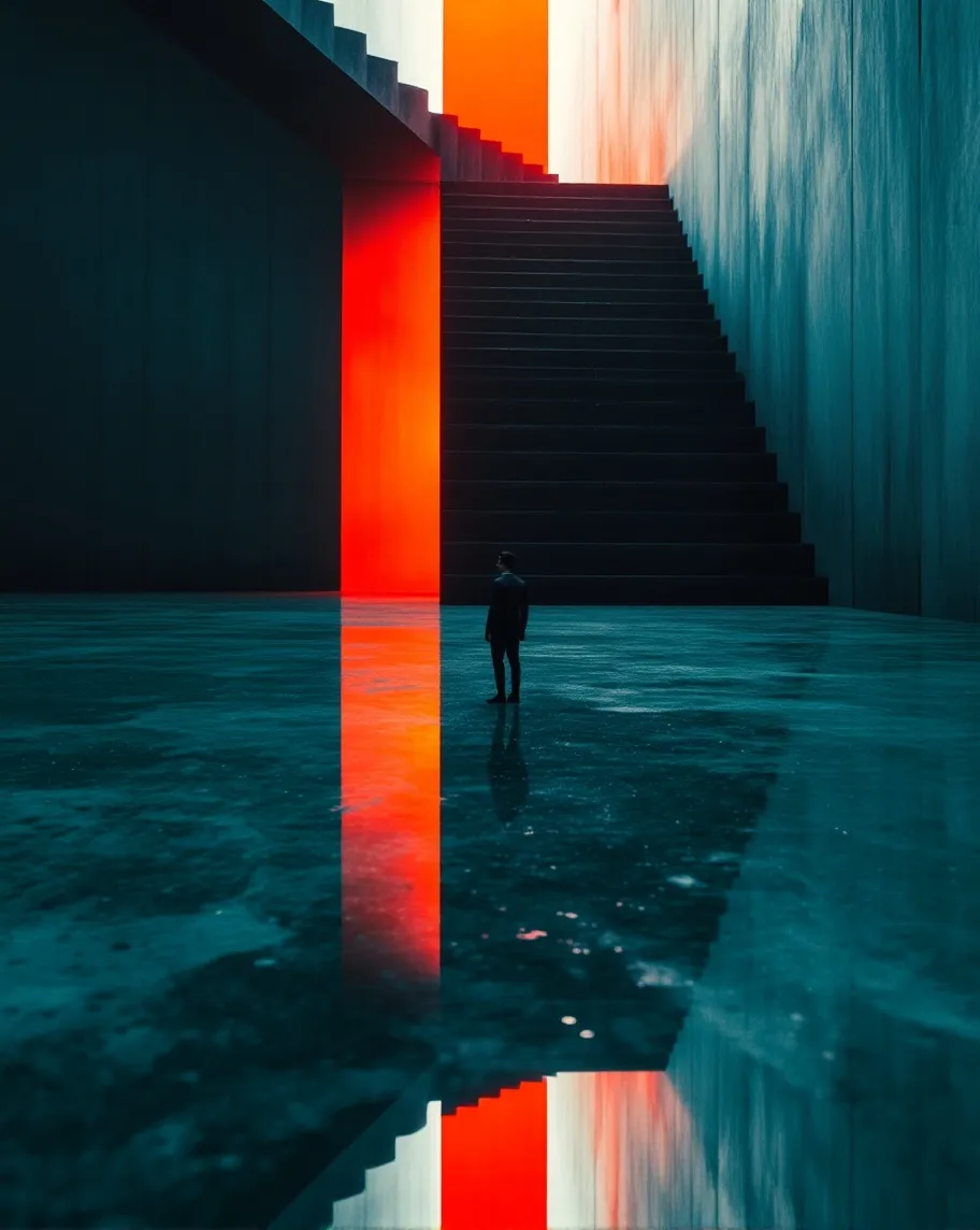 A solitary figure stands at base - Free AI Photo Generator - starryai