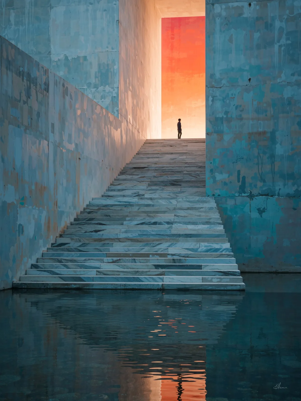 A solitary figure stands at base - Free AI Photo Generator - starryai