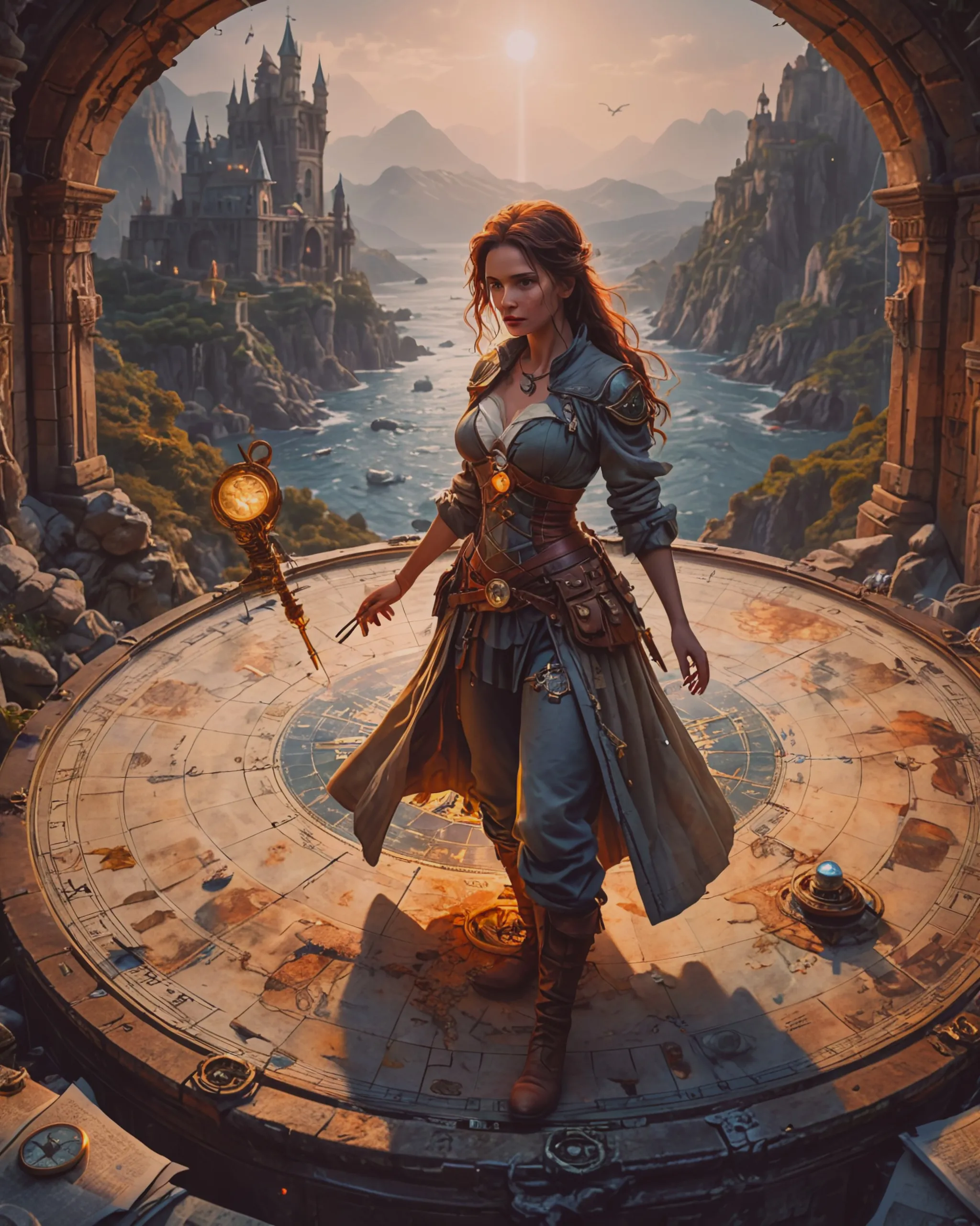 A brave explorer stands at a map, - Free AI Photo Generator - starryai