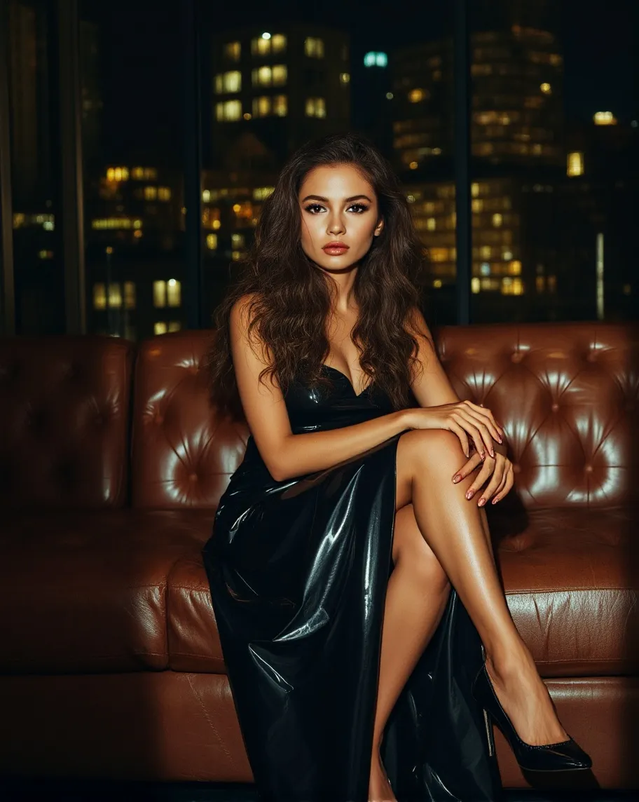 Young woman sitting on a brown - Free AI Photo Generator - starryai