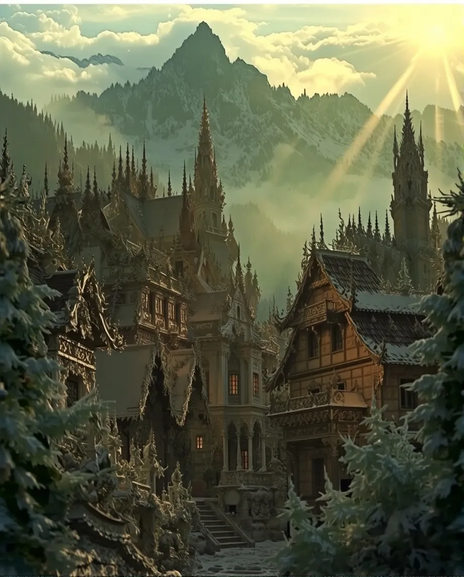 A snow-kissed, medieval village, - Free AI Photo Generator - starryai
