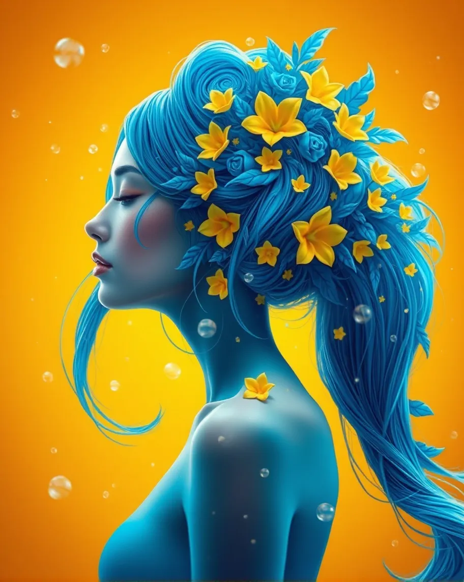 100+ Premium Ai Image A Cartoon Girl With A Blue Hair And A Yellow ...
