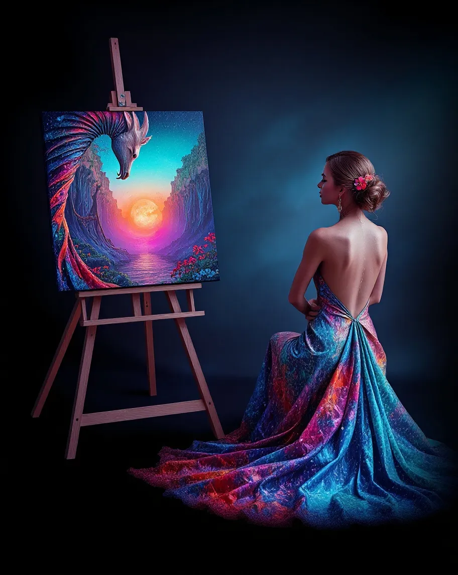 A lovely woman a long flowing - Free AI Photo Generator - starryai