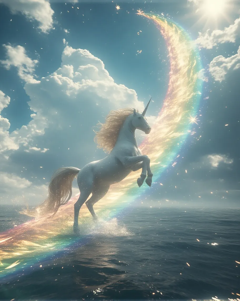 A unicorn a rainbow a rainbow sky - Free AI Photo Generator - starryai
