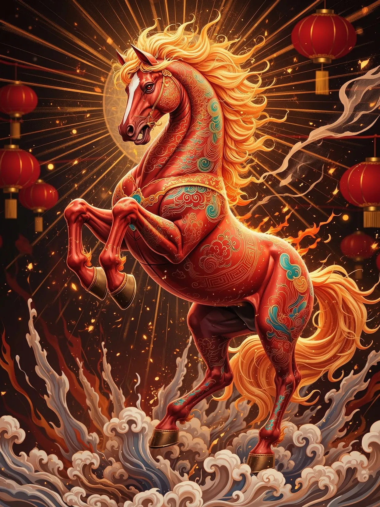 Horse Exploding A magnificent red fire horse up - Free AI Photo Generator - starryai