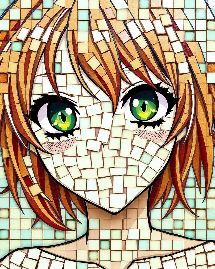 Anime girl made mosaic tiles eyes - Free AI Photo Generator - starryai