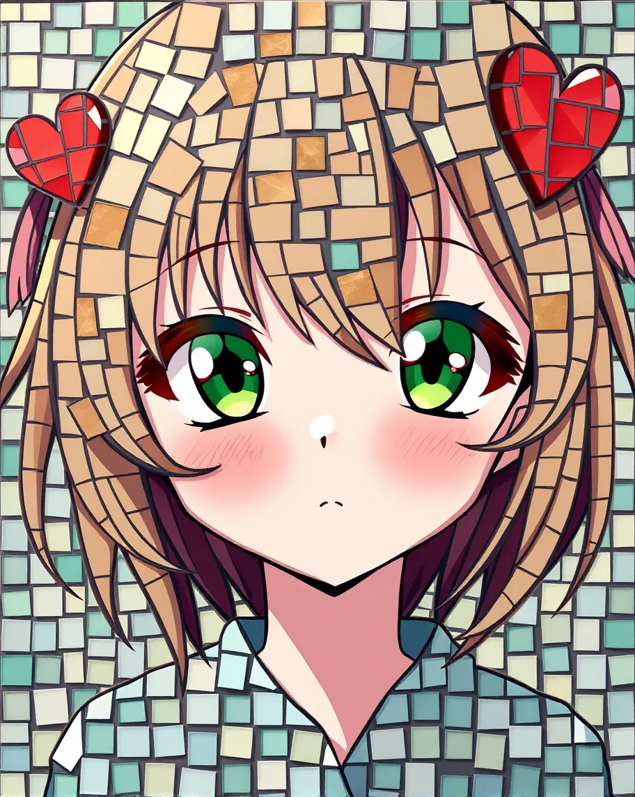 Anime girl made mosaic tiles eyes - Free AI Photo Generator - starryai