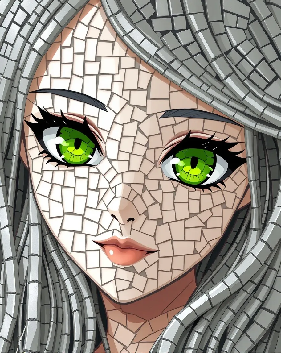 Anime girl made mosaic tiles eyes - Free AI Photo Generator - starryai