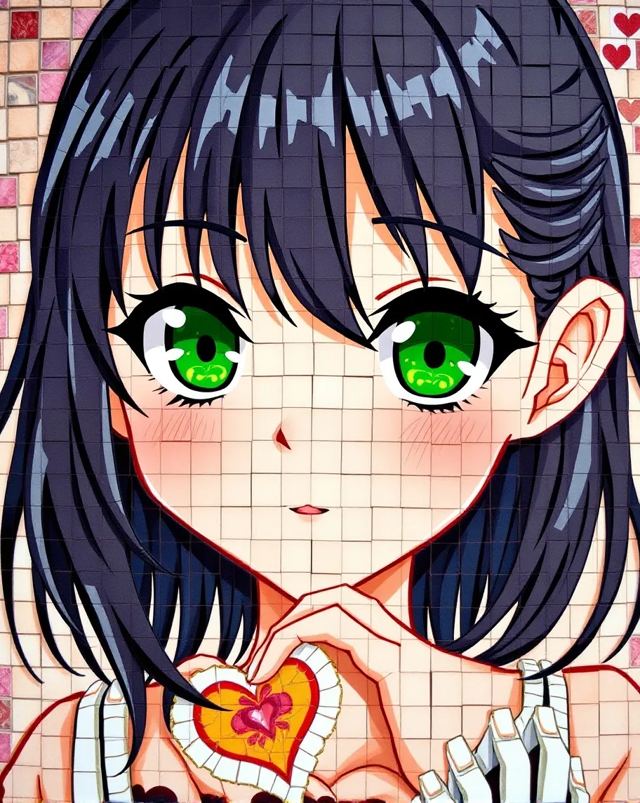 Anime girl made mosaic tiles eyes - Free AI Photo Generator - starryai