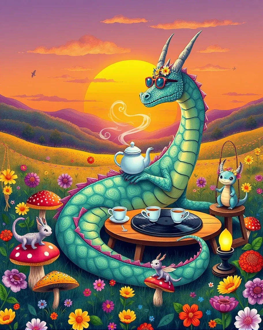 Trippy Tea A whimsical 1960s psychedelic tea - Free AI Photo Generator - starryai