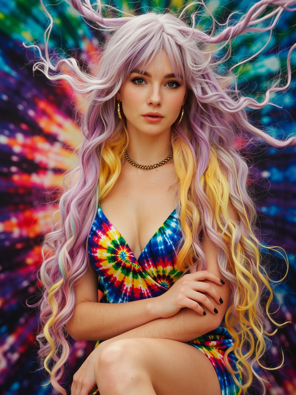 Portrait a young woman long, wavy - Free AI Photo Generator - starryai
